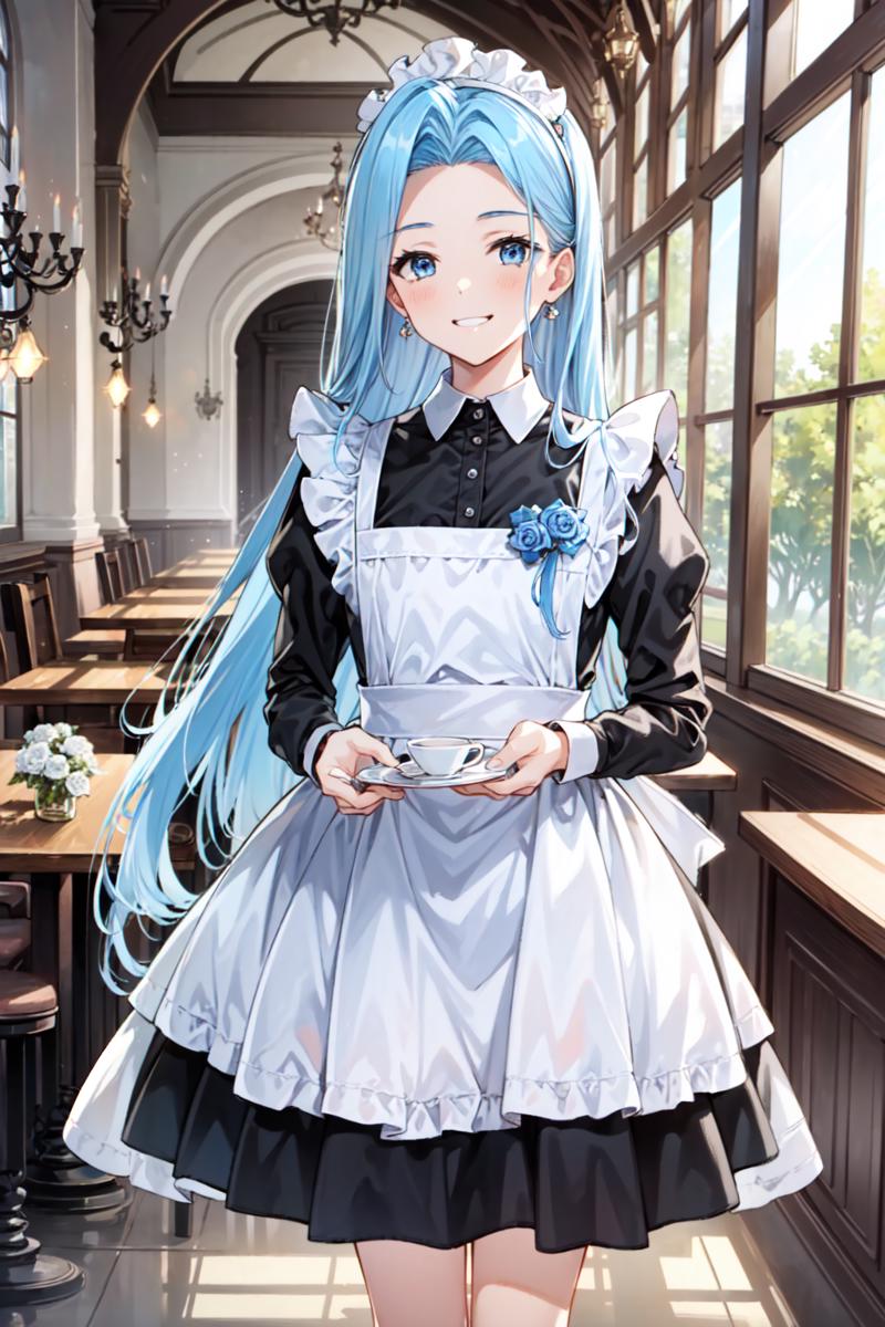 00022-(masterpiece, best quality_1.5), , Lyria, blue hair, long hair, blue eyes, looking at viewer, cowboy shot, , traditional maid, s.png